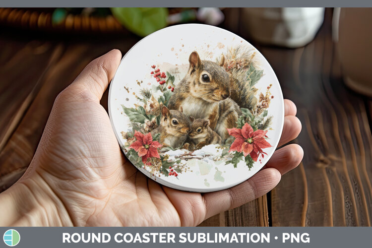 GorgeousWoodland Christmas Poinsettia Round Coaster design.
