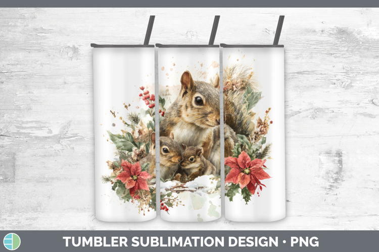 Squirrel Tumbler Woodland Christmas Poinsettia Sublimation 2