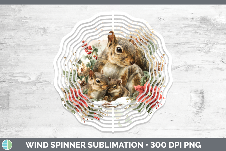 Squirrel Wind Spinner Woodland Christmas Poinsettia Sublimat