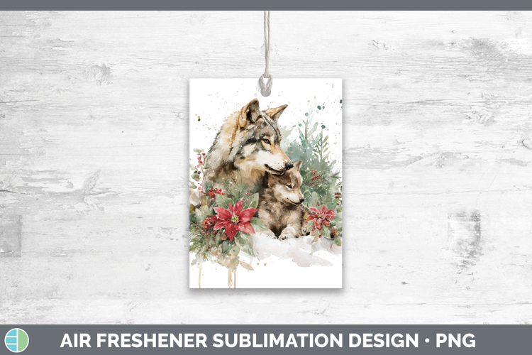 Wolf Air Freshener Woodland Christmas Poinsettia Sublimation