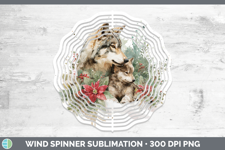 Wolf Wind Spinner Woodland Christmas Poinsettia Sublimation