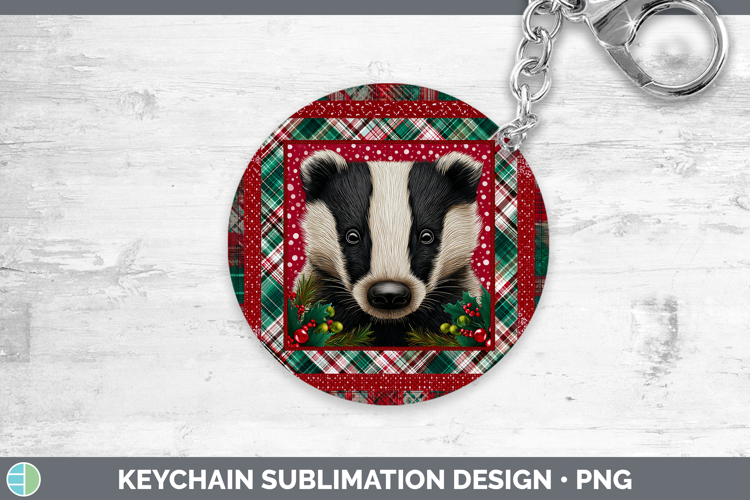 Badger Woodland Christmas Quilt Keychain Sublimation Design