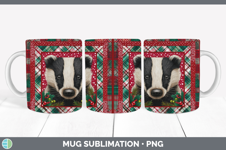 Badger Woodland Christmas Quilt Mug Wrap Sublimation Design
