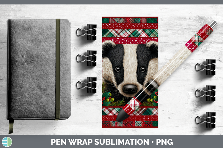 Badger Woodland Christmas Quilt Pen Wrap Sublimation Design