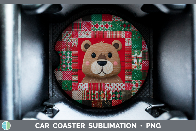 Beaver Woodland Christmas Quilt Car Coaster Sublimation Desi