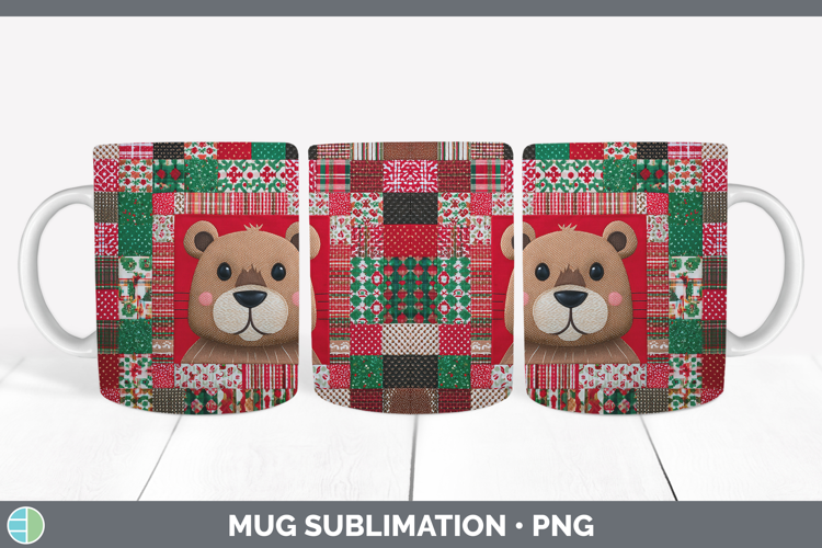 Beaver Woodland Christmas Quilt Mug Wrap Sublimation Design
