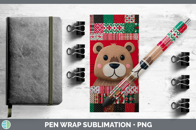 Beaver Woodland Christmas Quilt Pen Wrap Sublimation Design