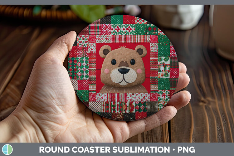 GorgeousWoodland Christmas Quilt Round Coaster design.