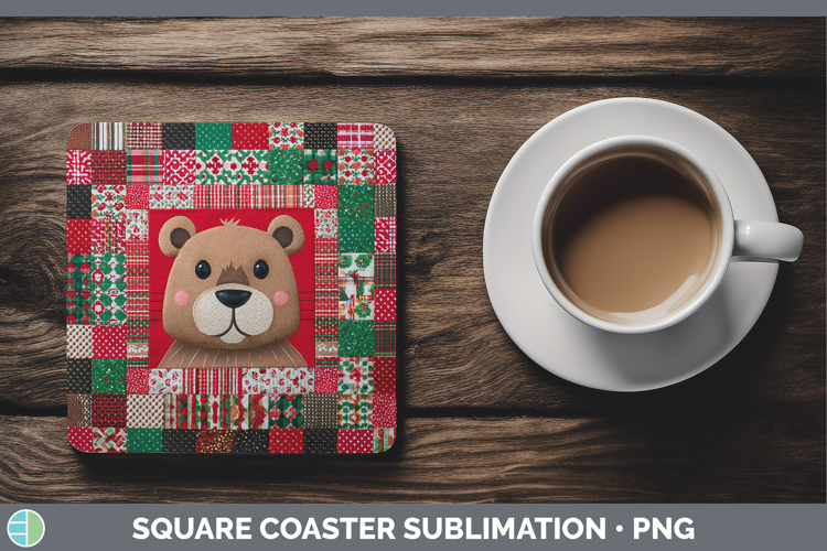 Beaver Woodland Christmas Quilt Square Coaster Sublimation D