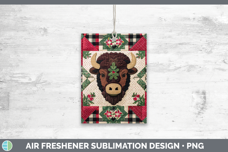Bison Woodland Christmas Quilt Air Freshener Sublimation Des