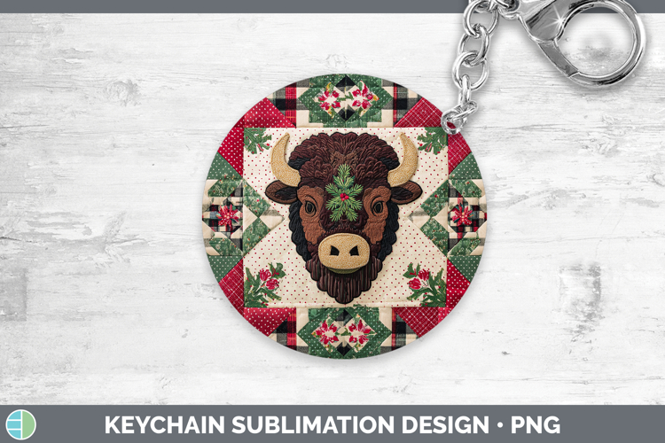 Bison Woodland Christmas Quilt Keychain Sublimation Design