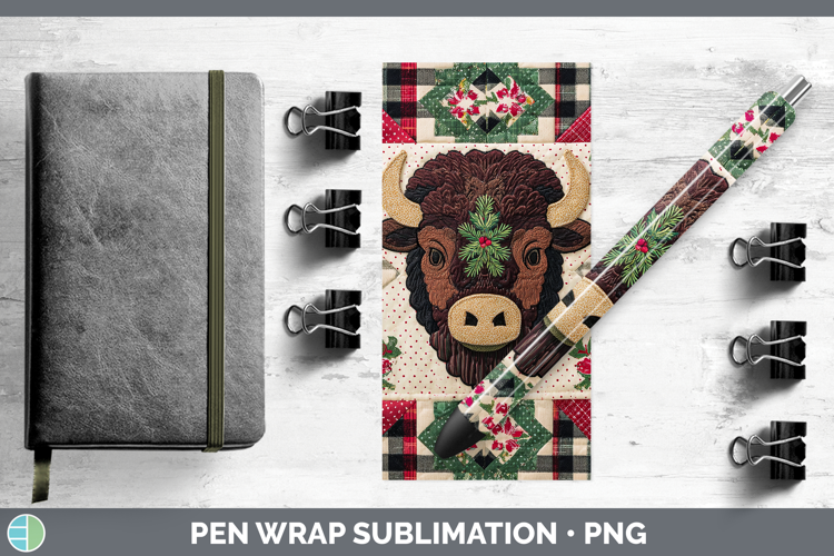 Bison Woodland Christmas Quilt Pen Wrap Sublimation Design