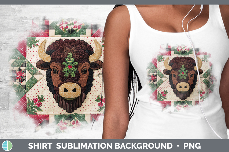 Bison Woodland Christmas Quilt Shirt Sublimation Design