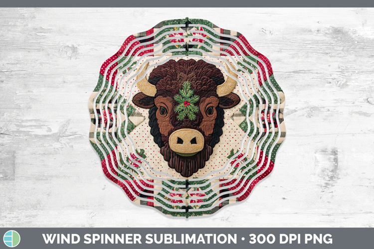 Bison Woodland Christmas Quilt Wind Spinner Sublimation Desi