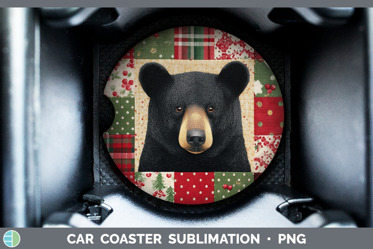 Black Bear Woodland Christmas Quilt Car Coaster Sublimation
