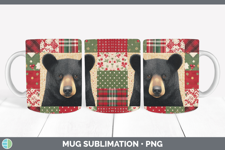 Black Bear Woodland Christmas Quilt Mug Wrap Sublimation Des