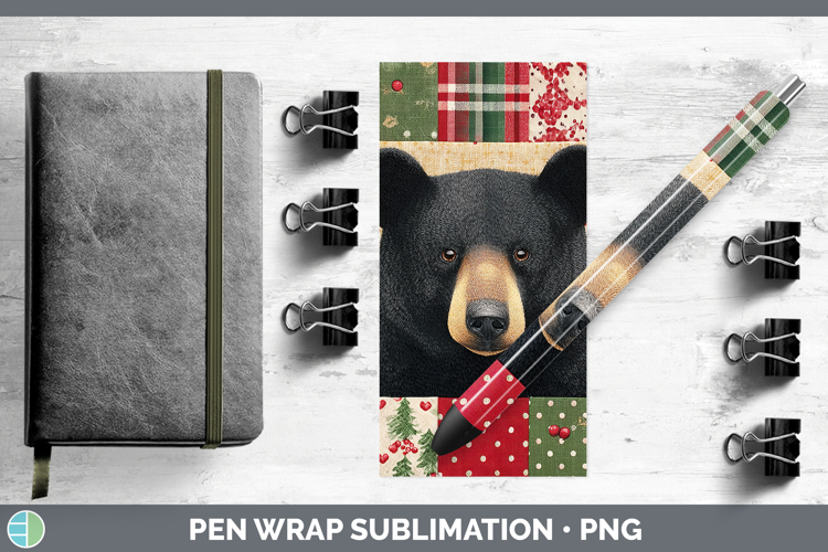 Black Bear Woodland Christmas Quilt Pen Wrap Sublimation Des