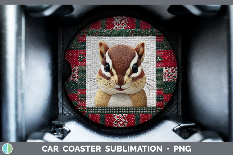 Chipmunk Woodland Christmas Quilt Car Coaster Sublimation De