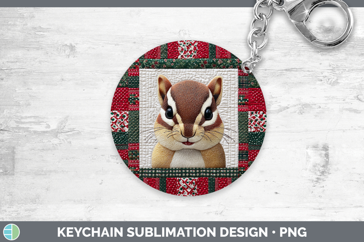 Chipmunk Woodland Christmas Quilt Keychain Sublimation Desig