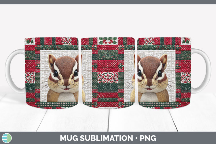 Chipmunk Woodland Christmas Quilt Mug Wrap Sublimation Desig