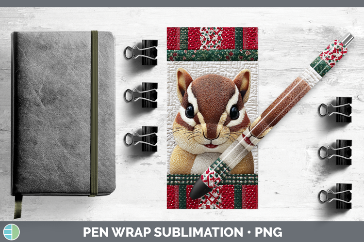 Chipmunk Woodland Christmas Quilt Pen Wrap Sublimation Desig