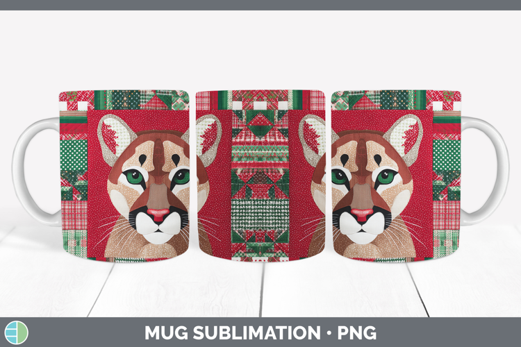 Cougar Woodland Christmas Quilt Mug Wrap Sublimation Design