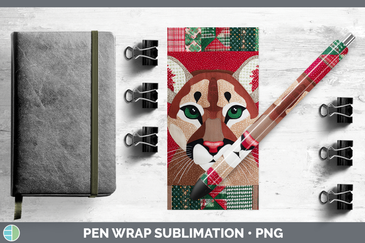 Cougar Woodland Christmas Quilt Pen Wrap Sublimation Design
