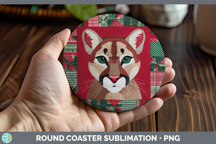 Cougar Woodland Christmas Quilt Round Coaster Sublimation De
