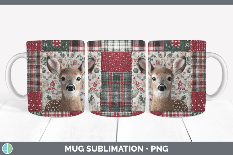 Deer Woodland Christmas Quilt Mug Wrap Sublimation Design