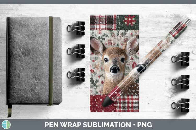 Deer Woodland Christmas Quilt Pen Wrap Sublimation Design