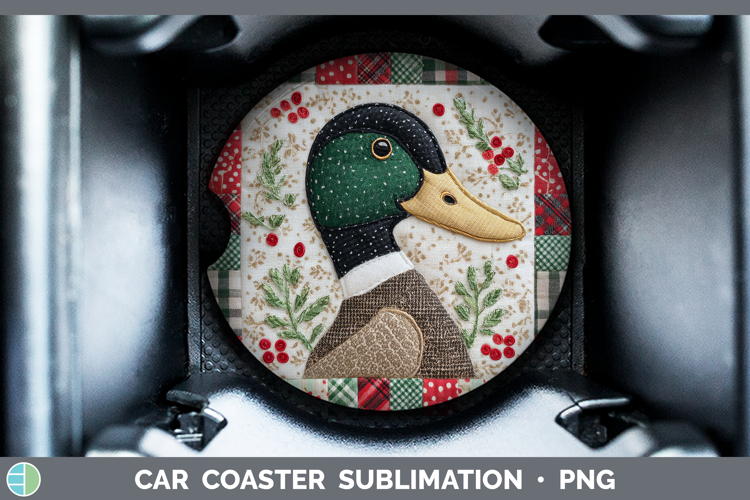 Duck Woodland Christmas Quilt Car Coaster Sublimation Design