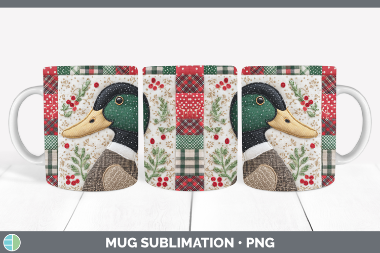 Duck Woodland Christmas Quilt Mug Wrap Sublimation Design