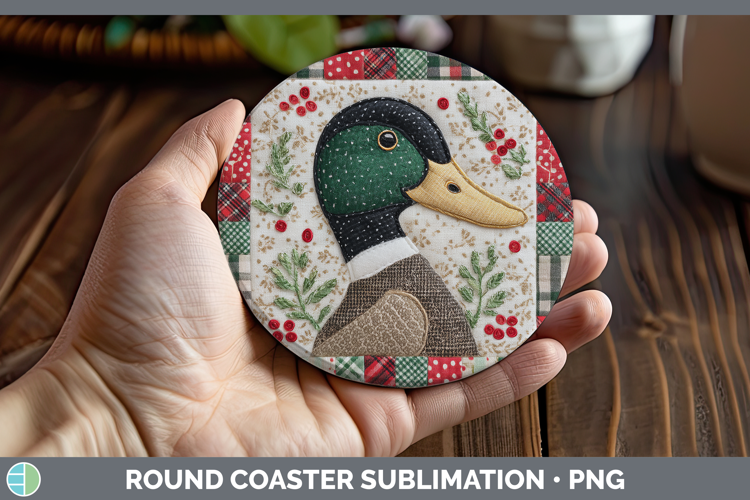 Duck Woodland Christmas Quilt Round Coaster Sublimation Desi