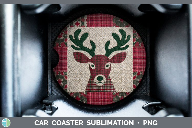 Elk Woodland Christmas Quilt Car Coaster Sublimation Design