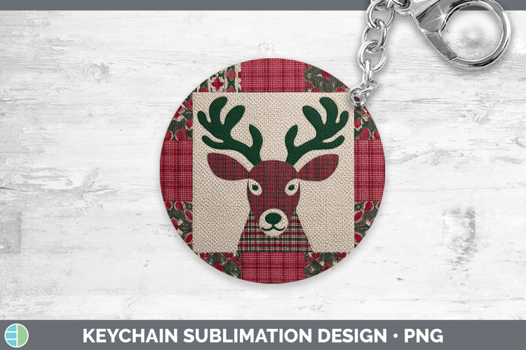 Elk Woodland Christmas Quilt Keychain Sublimation Design