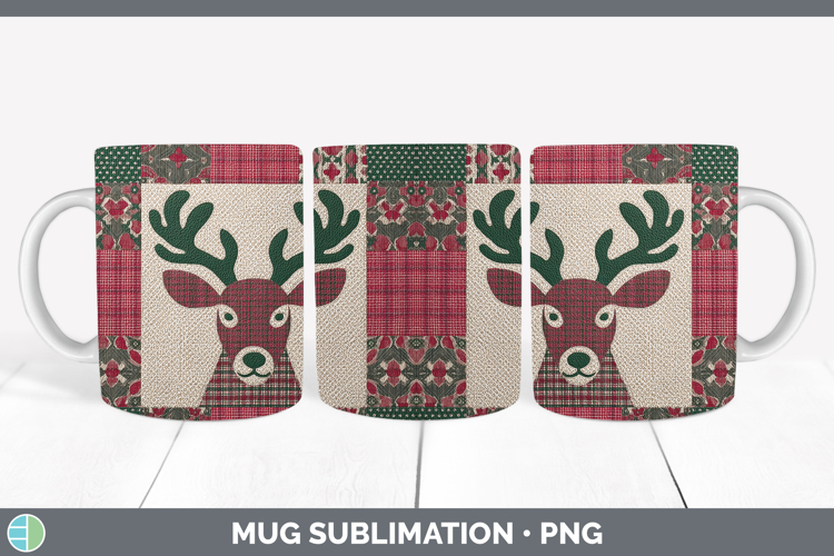 Elk Woodland Christmas Quilt Mug Wrap Sublimation Design