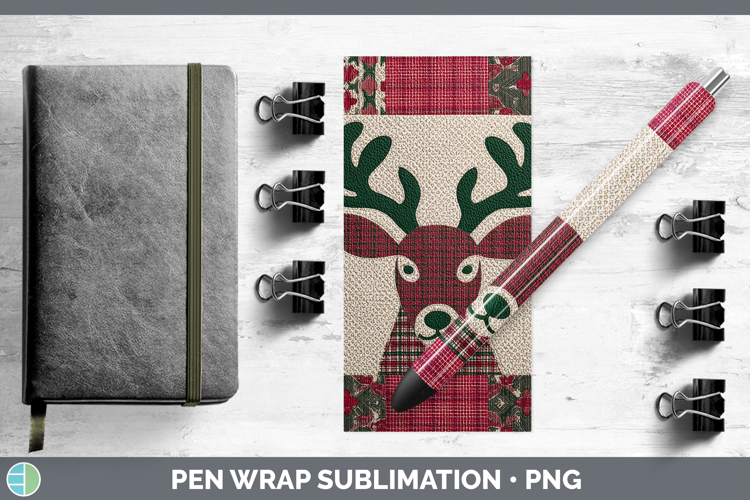 Elk Woodland Christmas Quilt Pen Wrap Sublimation Design