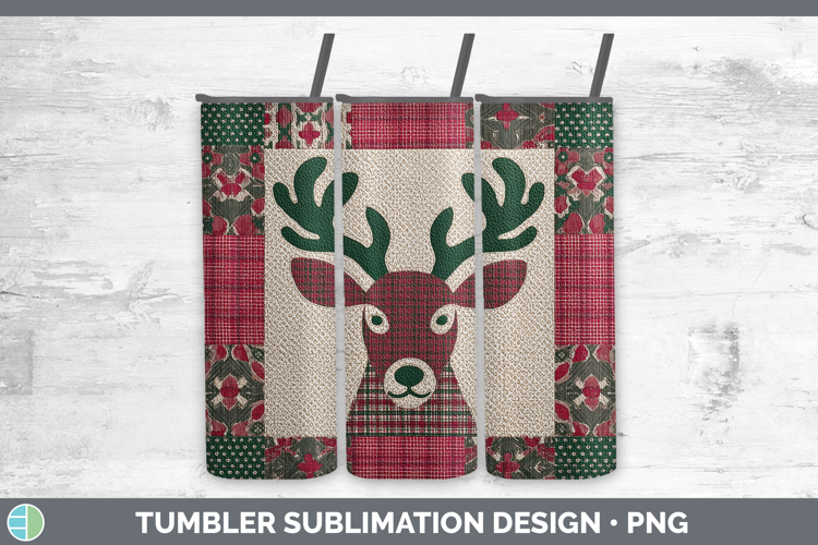 Elk Woodland Christmas Quilt Tumbler Sublimation Design