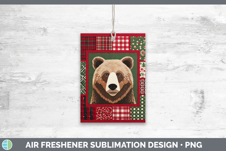 Grizzly Bear Woodland Christmas Quilt Air Freshener Sublimat