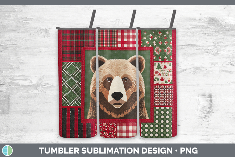 Grizzly Bear Woodland Christmas Quilt Tumbler Sublimation De