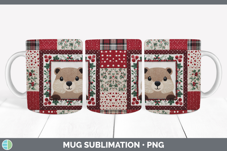 Groundhog Woodland Christmas Quilt Mug Wrap Sublimation Desi