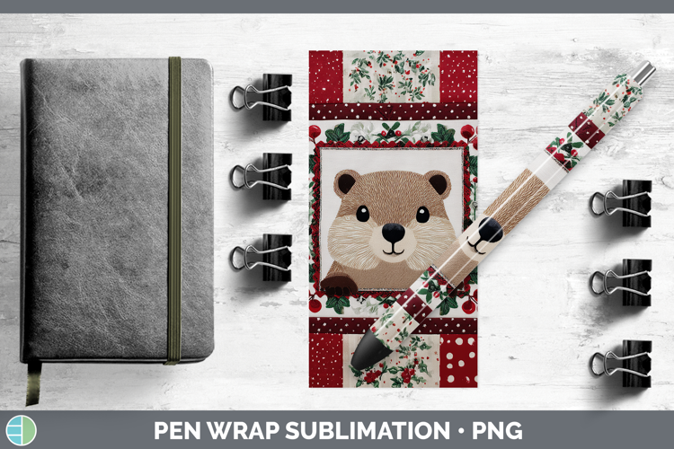 Groundhog Woodland Christmas Quilt Pen Wrap Sublimation Desi