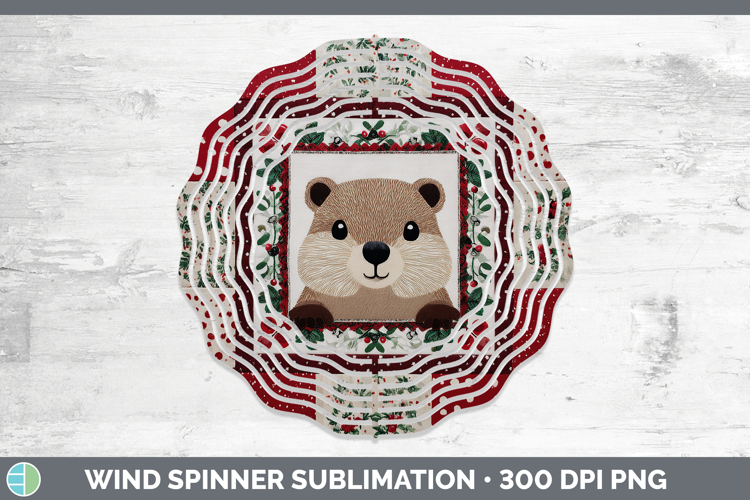 Groundhog Woodland Christmas Quilt Wind Spinner Sublimation