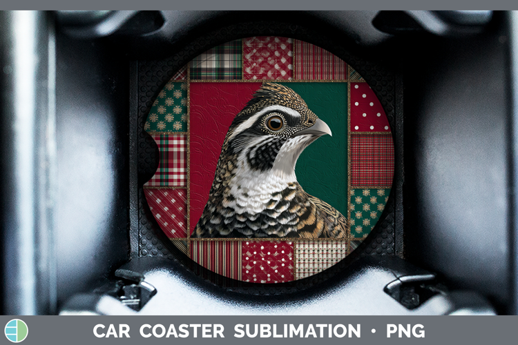 Grouse Woodland Christmas Quilt Car Coaster Sublimation Desi