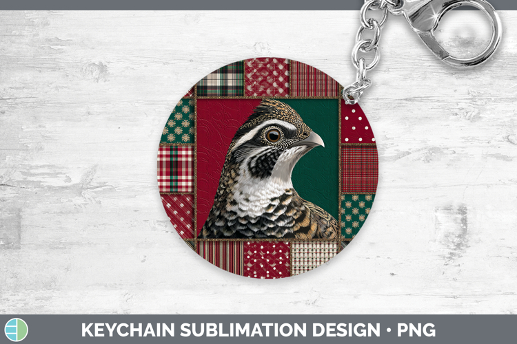 Grouse Woodland Christmas Quilt Keychain Sublimation Design