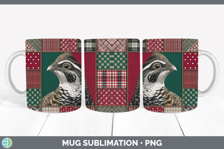 Grouse Woodland Christmas Quilt Mug Wrap Sublimation Design