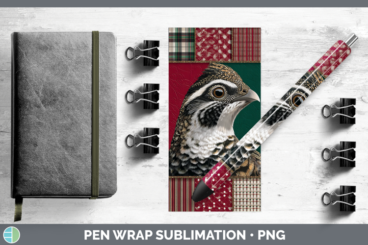 Grouse Woodland Christmas Quilt Pen Wrap Sublimation Design