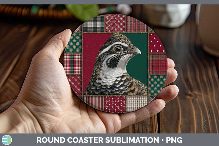 Grouse Woodland Christmas Quilt Round Coaster Sublimation De