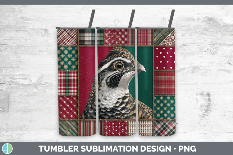 Grouse Woodland Christmas Quilt Tumbler Sublimation Design