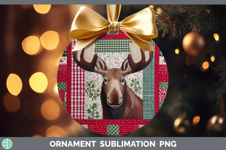 Moose Woodland Christmas Quilt Ornament Sublimation Design